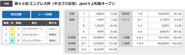 川崎11レースの結果画像