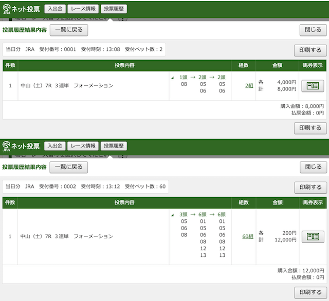4月4日中山7レースの投票画像