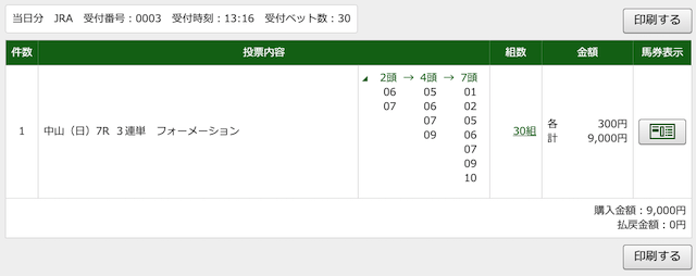 switch有料予想1レース目のPAT画面