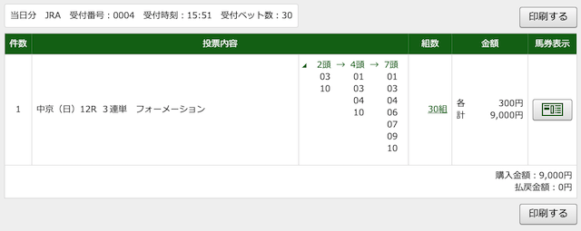 switch有料予想2レース目のPAT画面