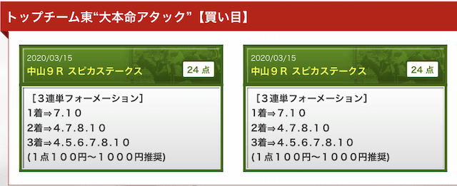 競馬トップチームの有料予想の買い目②