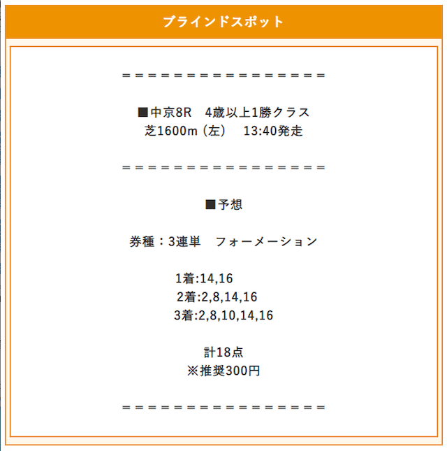 ダビコレの有料予想2020年3月14日中京8レースの予想