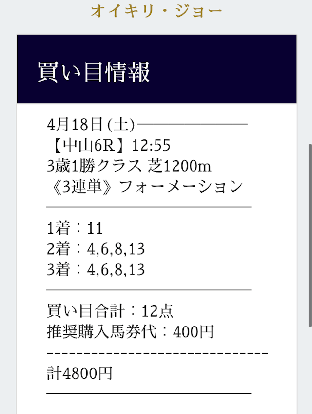 競馬学会の有料予想2020/4/18