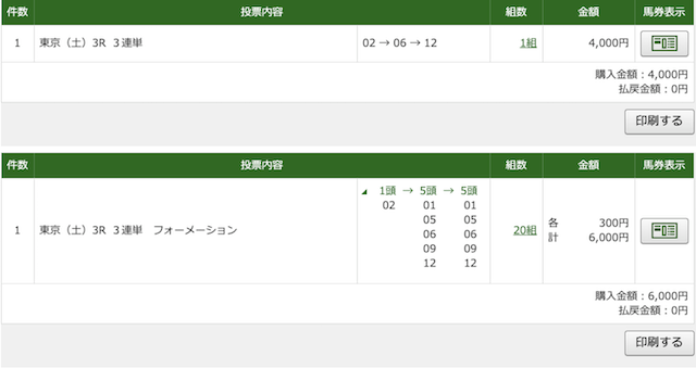 5月9日東京3レースの投票画像