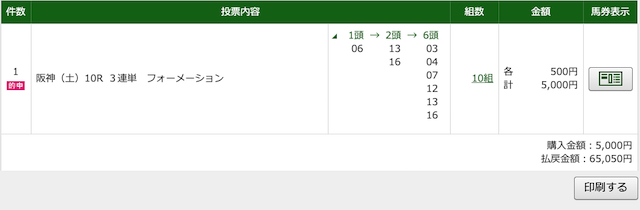 2020年4月18日阪神10レースのPAT購入画面