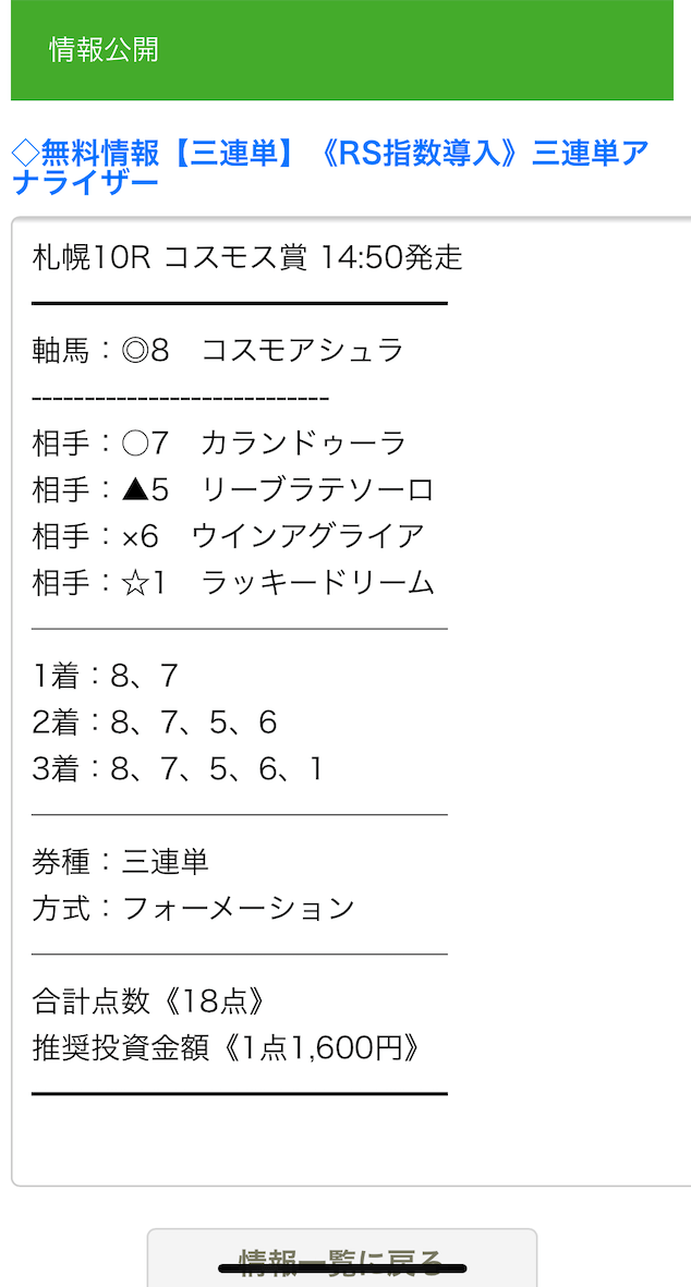 リポートの無料予想8月15日の買い目画像