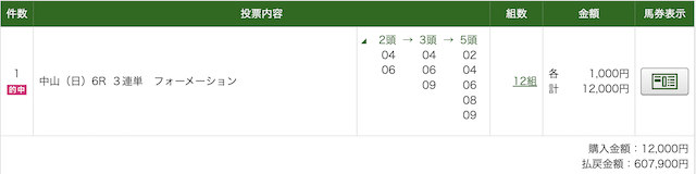 プレミアムの有料予想［2024年3月31日中山6Rの実際のPAT画像］