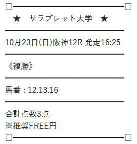サラブレッド大学無料予想2022年10月23日の阪神12Rの買い目