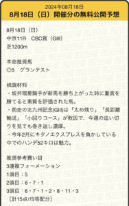 うまあどの無料予想2024年8月18日の中京11Rの買い目