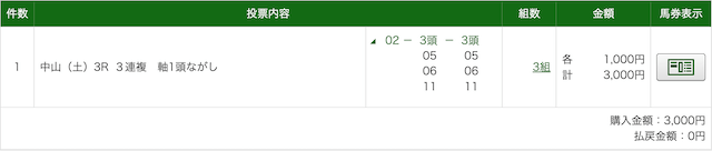 勝ち馬の方程式 4/5 中山3R 買い目PAT