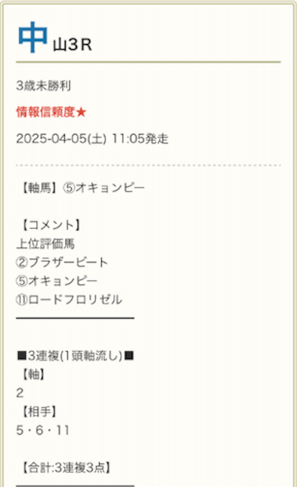 勝ち馬の方程式　4/5 中山3R　買い目