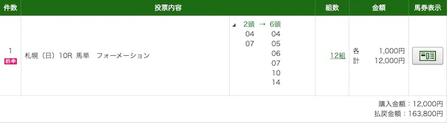 本命:払戻金20250810札幌