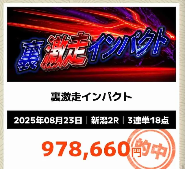 ニジュウマル：的中実績