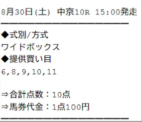 サラコレ：買い目0830中京10R