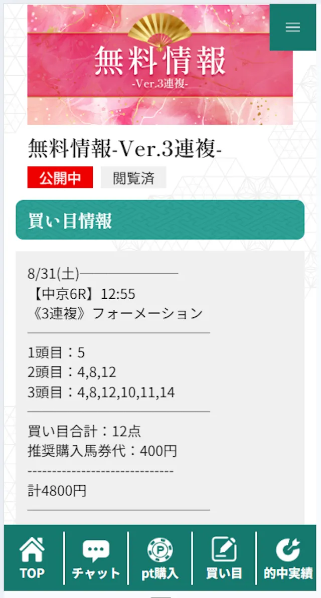 縁の20250831中京6R-買い目