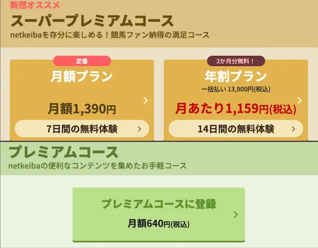 netkeibaスーパープレミアムコース画像