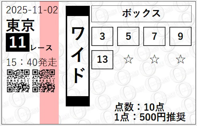 OMAKASEの20251102東京11Rの買い目