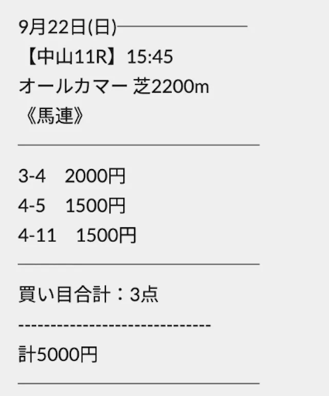 えぶり-20240922中山11R-買い目